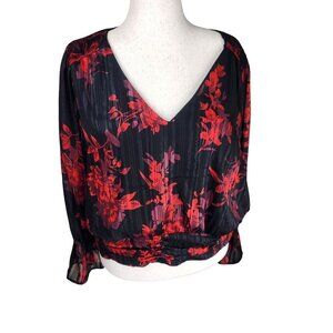 Lane Bryant Moody Floral V-Neck Sheer Long Sleeve Blouse Size 24 Bohemian Chic